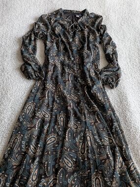 Tommy Hilfiger Brown Teal Paisley Tiered Midi Dress